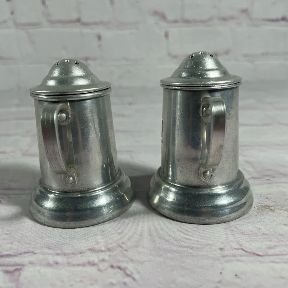 Vintage Metal Beer Stein Salt and Pepper Shaker Set Aluminum Hong Kong